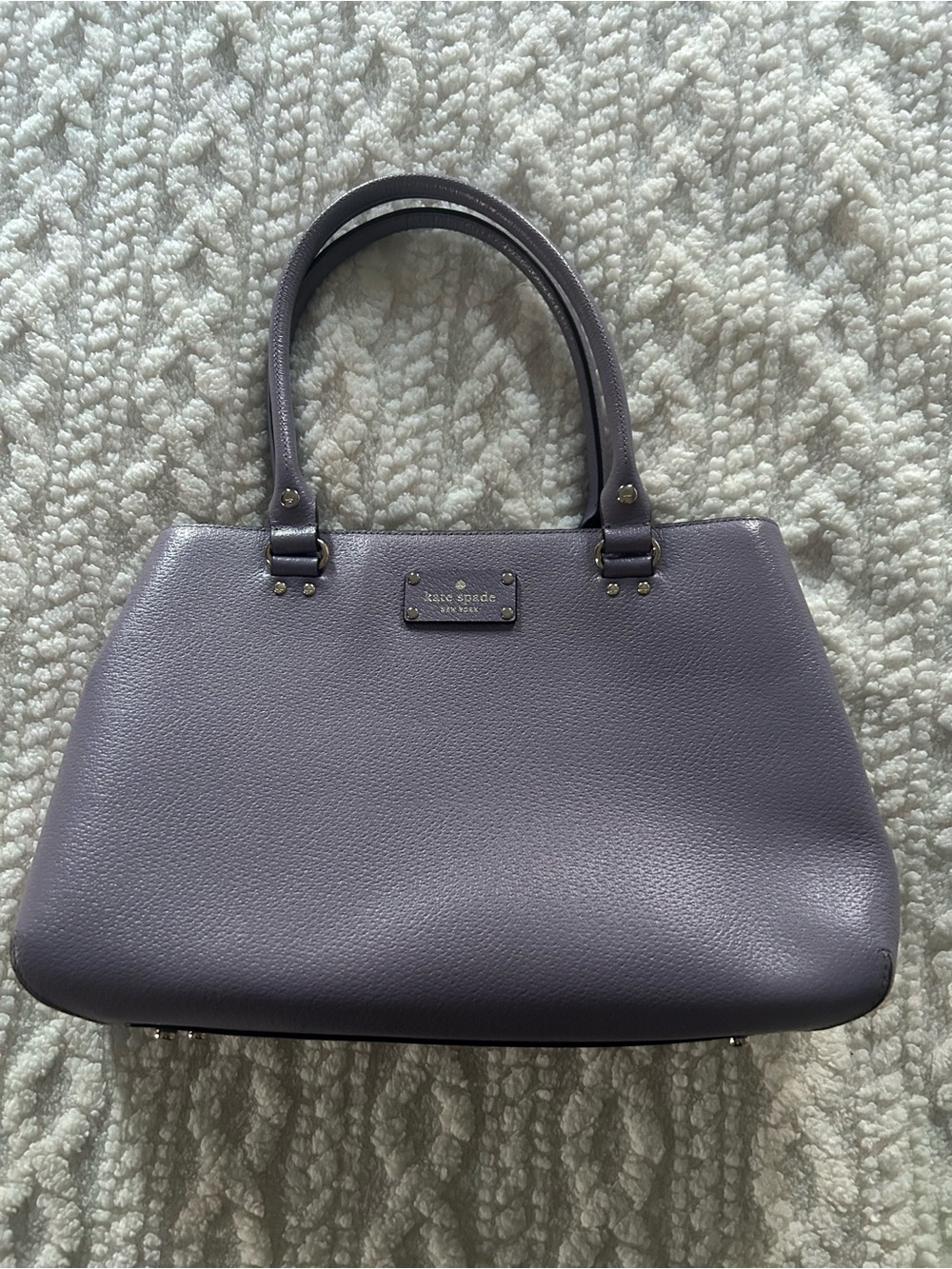 kate spade lavender pebbled leather tote with silver tone accents